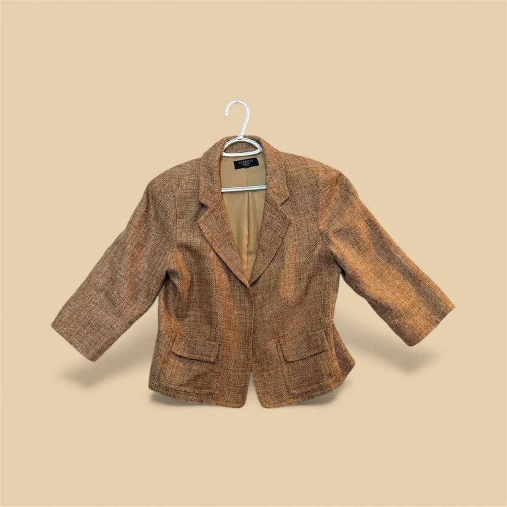 Vintage Talbots Woven Tan Tweed Blazer  Jacket